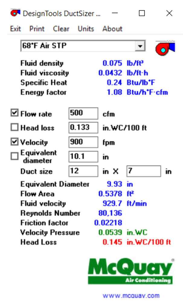 Fig 1 Duct Sizer